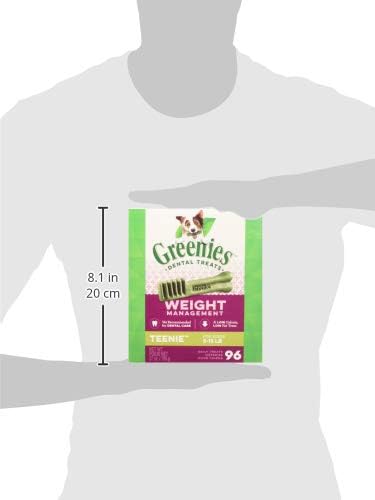 Greenies Weight Management Teenie Natural Dog Dental Care Chews Weight Control Dog Treats, 27 oz. Pack (96 Treats)