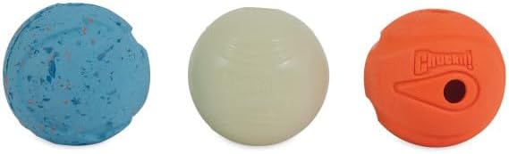 Chuckit Fetch Medley Dog Ball Dog Toys, Medium (2.5 Inch) Pack of 3, for Medium Breeds, Includes Whistler, Max Glow and Rebounce Balls