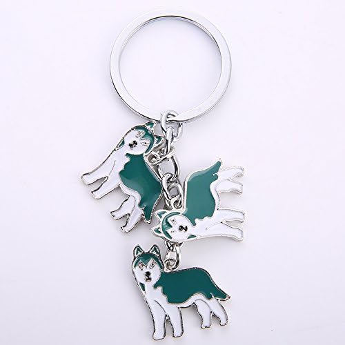 Dog Keychain, Pet Pendant Key-Ring, Cute Puppy ID Tags Metal Key Ring for Dog Lover (Blue Husky)