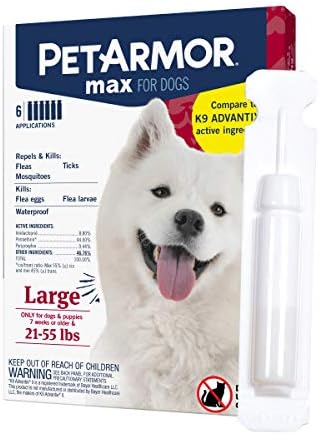 PetArmor Max Flea, Tick and Mosquito Prevention for Large Dogs (21 to 55 Pounds), Topical Dog Flea Treatment Repels and Kills, 6 Month Supply