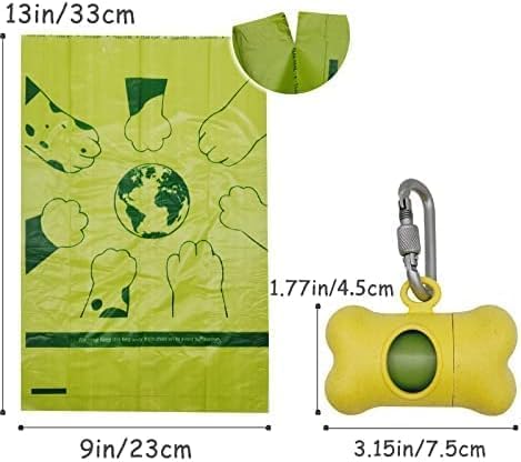 Bag Dispenser Dog Poop Bags Holder Dog Waste Bags Dispenser with Leak-Proof Green Poop Bags for Leash On The Go for Walking Dogs Outdoor(1 Holder 15 Bags,Yellow)