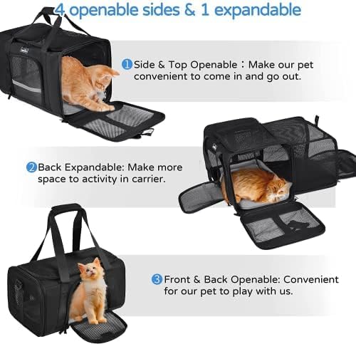 Dog Carriers for Small Dogs, Cat Carrier Travel, Expandable, Collapsible, 900D High density Oxford Cloth, Wear-Resisting, Anti Tearing, Reflective Tape,Safety Lock Zipper