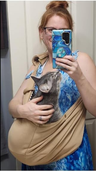 NATUYA Small Dog Carrier Sling Cat Sling,Adjustable Strap Hand Free Pet Puppy for Outdoor Traveling Subway (Apricot)
