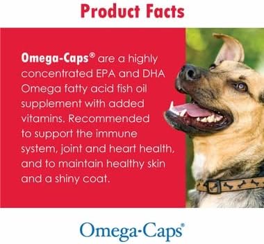 Omega-Caps Extra Strength for Large Breeds-Vet Formulated for Healthy Radiant Skin & Coat While Reducing Shedding. Contains Omega 3 for Immune System Support, Easy to Dose, 1000 Soft Gel Capsules