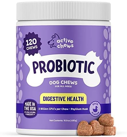 | Pet Probiotics for Dogs | Dog Probiotics and Digestive Enzymes for Dogs Diarrhea, Gut Health for dogs | Probiotic chews for Dogs w/Fiber, Puppy probiotic digestive health, 120 ct