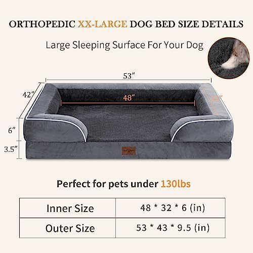 Cooling Dog Bed, Memory Foam Orthopedic Dog Bed for Giant Dogs, XXL Dog Bed for Extra Large Dogs, Waterproof Dog Bed with Bolster & Removable Cover(XX-large,Leaden Grey)