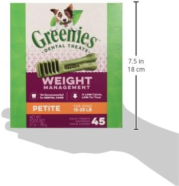 GREENIES Weight Management Petite Natural Dog Dental Care Chews Weight Control Dog Treats, 27 oz. Pack (45 Treats)