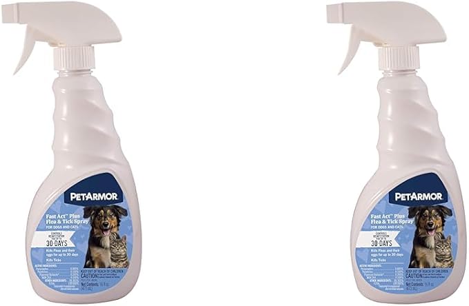 PetArmor Fastact Plus Flea and Tick Spray for Dogs and Cats 16 oz (Pack of 2)