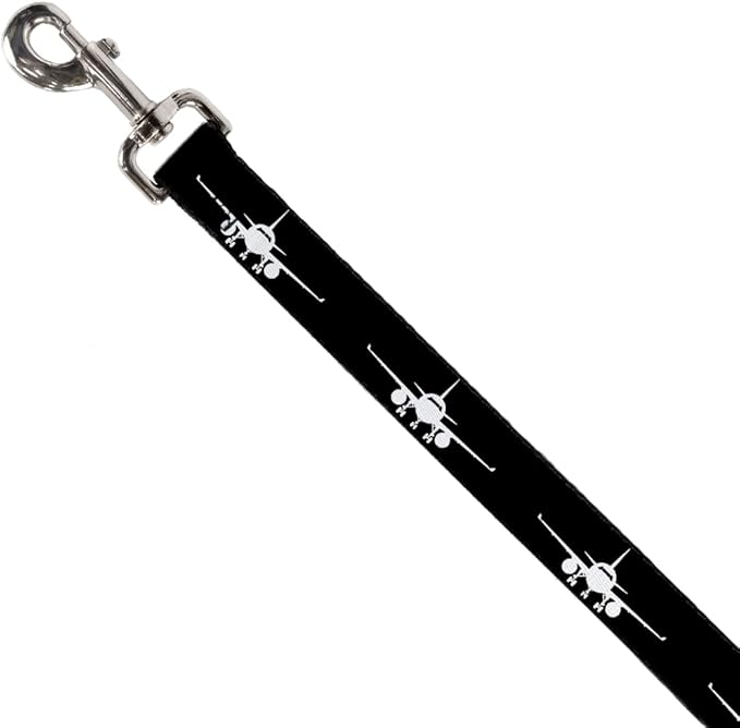 Dog Leash Airplane Silhouette Black White 4 Feet Long 1.0 Inch Wide
