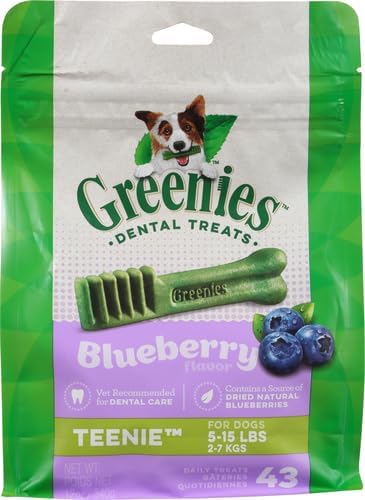 Greenies TEENIE Natural Dental Care Dog Treats Blueberry Flavor, 12 oz. Pack (43 Treats)