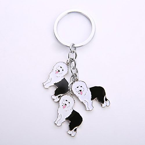 Dog Keychain, Pet Pendant Key-Ring, Cute Puppy ID Tags Metal Key Ring for Dog Lover (Old English Sheepdog)