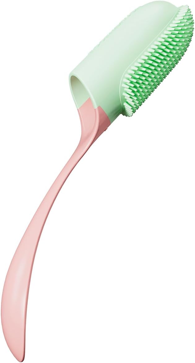 Silicone Pet Toothbrush - Soft Handled Brush with Gentle Bristles, Ideal for Cats & Dogs Dental Care, Easy Teeth Cleaning (Pink with Green)