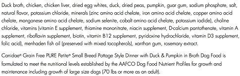 Pure Canidae Petite Grain Free Small Breed Dog Food 3 Flavor Variety 6 Can Sampler - (2) Each: Pottage Duck Pumpkin, Cacciatore Lamb Carrots, Bolognese Beef Carrots (3.5 Oz) - Plus Squeak Toy Bundle