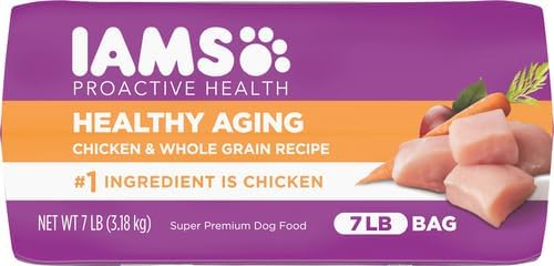 IAMS Healthy Aging Adult Dry Dog Food for Mature and Senior Dogs with Real Chicken, 7 lb. Bag(Packaging May Vary)