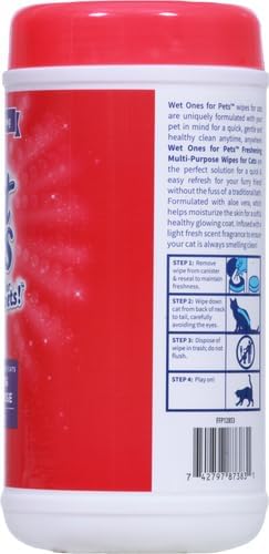 Wet Ones for Pets Freshening Multipurpose Wipes for Cats with Aloe Vera | Easy to Use Cat Cleaning Wipes, Freshening Cat Grooming Wipes for Pet Grooming in Fresh Scent | 50 ct Cannister Cat Wipes