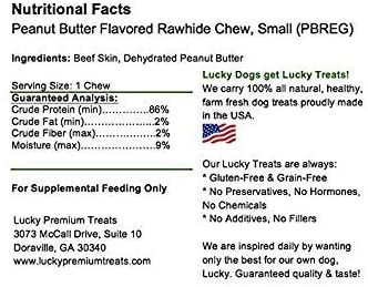 Lucky Premium Treats Peanut Butter Basted Rawhide – All-Natural Rawhide and Peanut Butter Dog Treats for Small Dogs, Gluten Free Premium Small Breed Dog Treats (200 Chews)