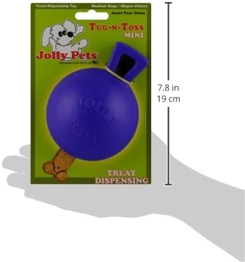 Jolly Pets Tug-n-Toss Heavy Duty Dog Toy Ball with Handle, 4 Inches/Petite, Blue (404 BL),Small Breeds