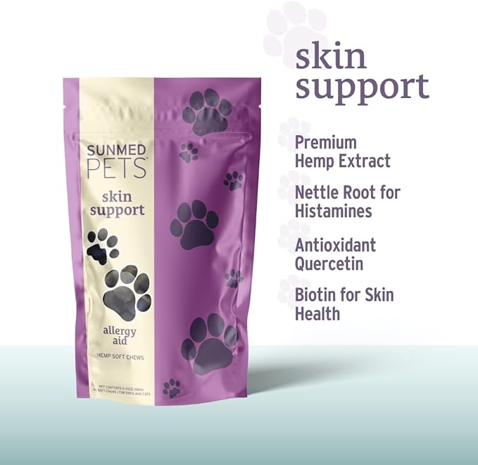 Skin Support Dog Allergy Relief Chews with Nettle, Quercetin & Green-Lipped Mussel - Natural Seasonal Dog Allergy Chews to Soothe Skin & Support Health, 40 Count