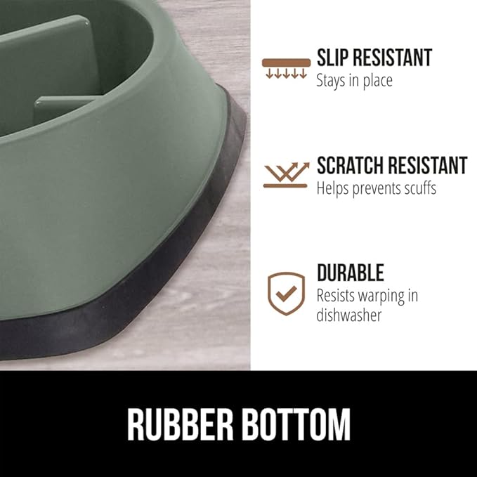 Gorilla Grip Slow Feeder Dog and Cat Bowls, Interactive Puzzle Toy for Dogs and Cats Food Training, Keeps Pets Busy and Prevents Puppy Overeating, Large, Small Breeds, 100% BPA Free, 2 Cup Sage Green