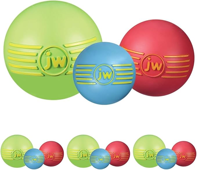 JW ISqueak Ball Durable Natural Rubber Dog Toy (Assorted Colors) (Pack of 4)