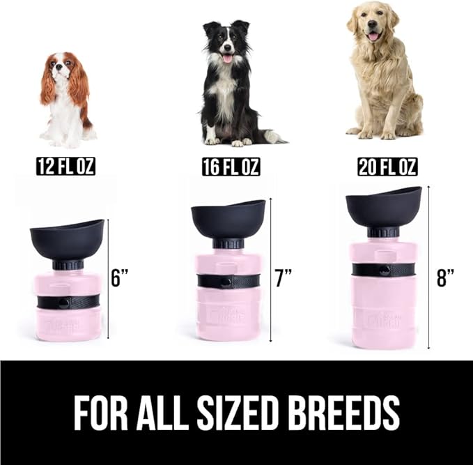 Gorilla Grip No Spill Portable Dog Water Bottle with Built in Bowl, Food Grade Silicone Leak Proof Pets Travel Drink Dispenser, Puppy Walk Training, Pet Hiking Essentials, Trip Accessories, Pink