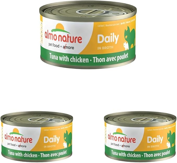 almo nature Daily Tuna with Chicken Grain Free Additive Free, Adult Cat Canned Wet Food Shredded (1604) (Pack of 3)