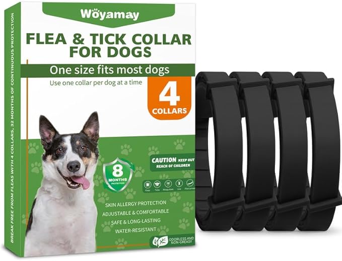 4 Pack Flea Collar for Dogs, Natural Flea and Tick Collar for Dogs, 8-Month Flea and Tick Prevention for Dogs, Dog Flea & Tick Control, Water Resistant Dog Flea Collar for Dogs, Black