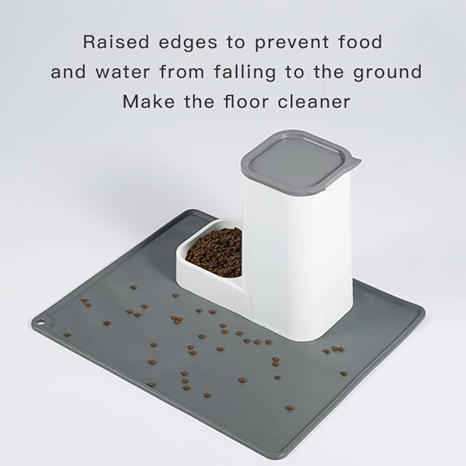 Marchul Cat Feeder and Water Dispenser Set with Silicone Mat, Automatic Cat Feeder 4.63lb, Gravity Automatic Water Dispenser 1 Gallon, Cat and Dog Feeders with Pet Food Scoop Sponge Bottle Brush