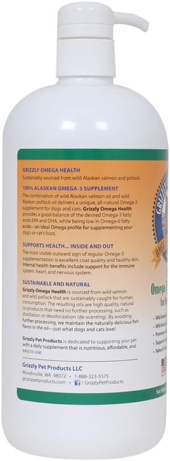 Grizzly Omega Health for Dogs & Cats, Wild Salmon Oil/Pollock Oil Omega-3 Blend
