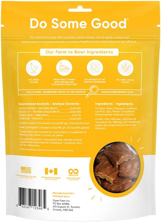 Open Farm Dehydrated Chicken Grain-Free Dog Treats, Humanely Raised Chicken Recipe with Natural Simple Ingredients and No Artificial Flavors or Preservatives, 4.5 oz