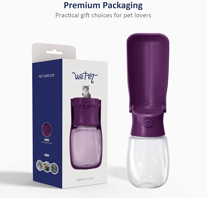 WePet Foldable Portable Dog Water Bottle Puppy Water Dispenser with Drinking Feeder, 12 OZ, High-temperature Resistant Leak Proof for Pets Outdoor Walking, Hiking, Travel, Food Grade Plastic BPA Free