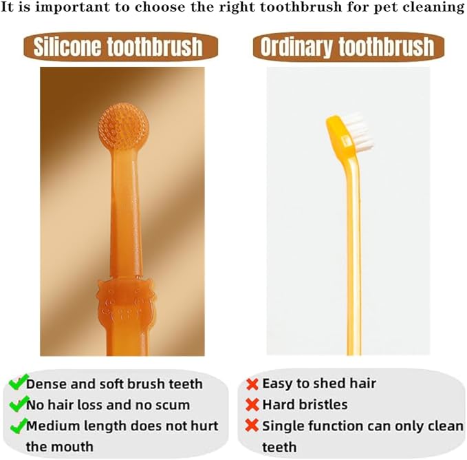 2 PCS Small Dog & Cat Toothbrush Kit Soft Pet Silicone Toothbrush Dog Toothbrush Kit 360° Doggie Kitten Toothbrush with Storage Cup Tongue Cleaner for Small Pets Ferret Dutch Pigs