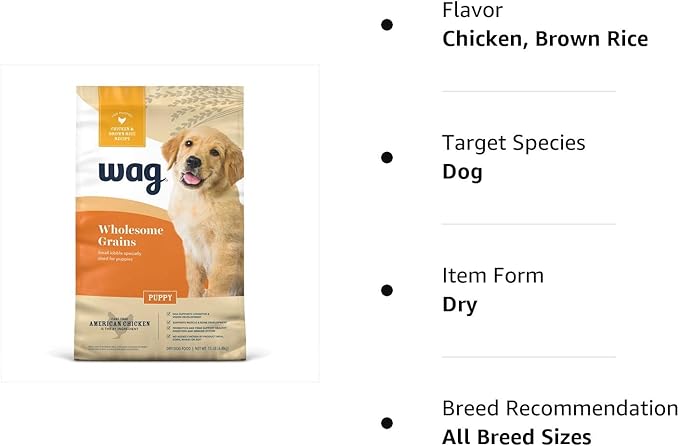Amazon Brand - Wag Dog Dry Puppy Food, Chicken and Brown Rice, 15 Pound (Pack of 1)