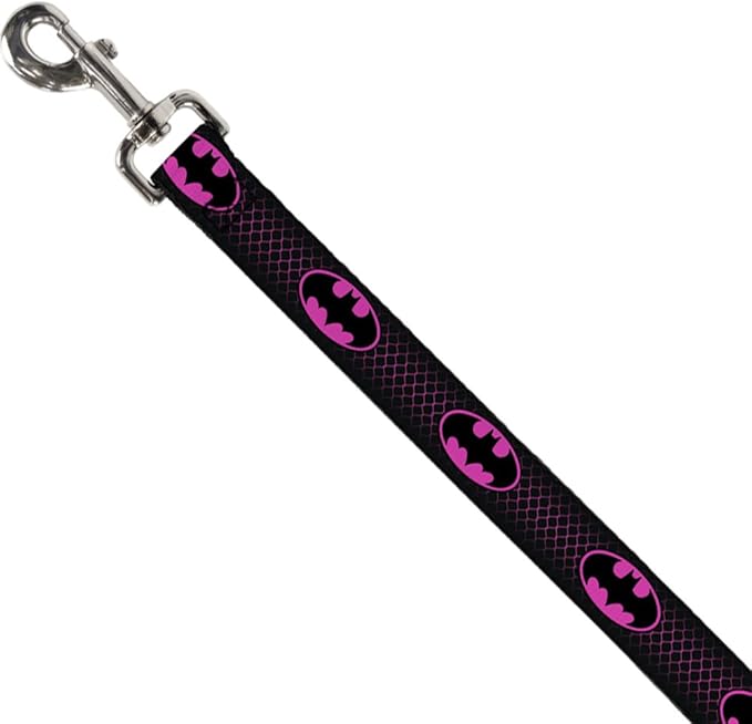 Buckle-Down Dog Leash Batman Shield Chainlink Black Hot Pink 6 Feet Long 1.5 Inch Wide, Multicolor (DL-6FT-WBM163-W)