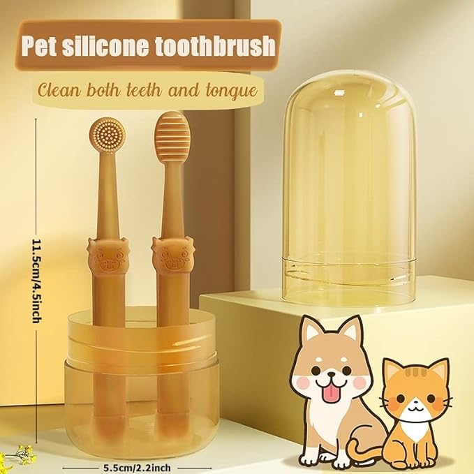 Dog Toothbrush, Pet Silicone Toothbrush Cat Tooth Brushing Kit with Storage Cup, 360° Doggie Kitten Toothbrush Tongue Cleaning Brush, Dental Care for Small Pets Ferret Dutch Pigs