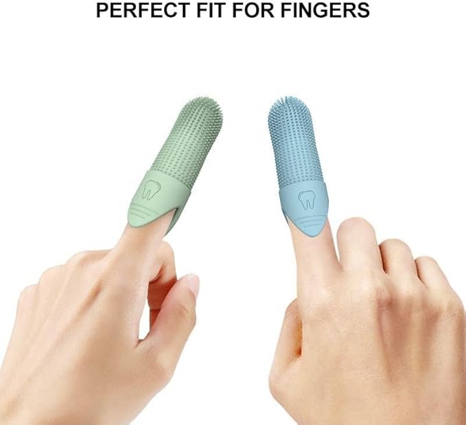 New !! ** 360 Degrees Dog and Cat Finger Toothbrush Cleaning Dog Finger Silicone Brushing PET Dental Care, 3 Pack (Green, Blue, Cream-Coloured)