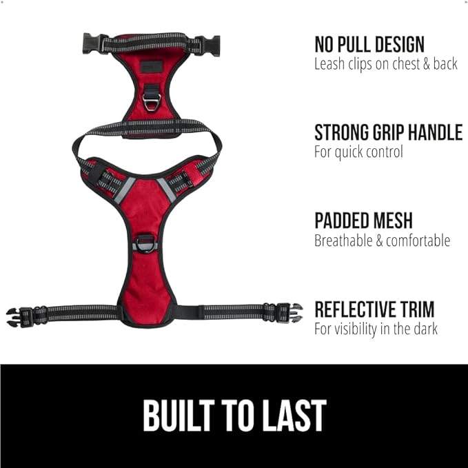 Gorilla Grip No Pull Comfortable Durable Dog Harness with Handle, Pet Leash Clips on Chest or Back for Walking, Padded Mesh Pets Vest, Adjustable Reflective Straps, Puppy Training, Red