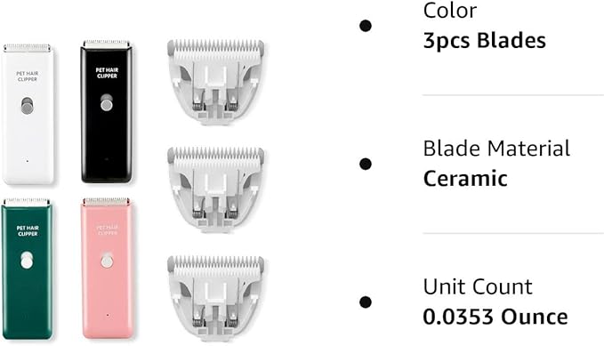 3 PCS Standard Size Replaceable Ceramic Blades Set Pet Hair Clipper,Cat Dog Common Use Clipper Blade(#AP005)