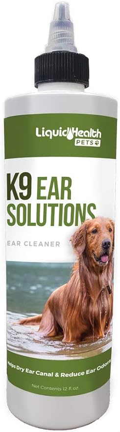 LIQUIDHEALTH 12 Fl Oz K9 Dog Ear Cleaner Wash Solutions - Infection Cleaning Hygiene Treatment Drops for Dogs, Canines and Puppies