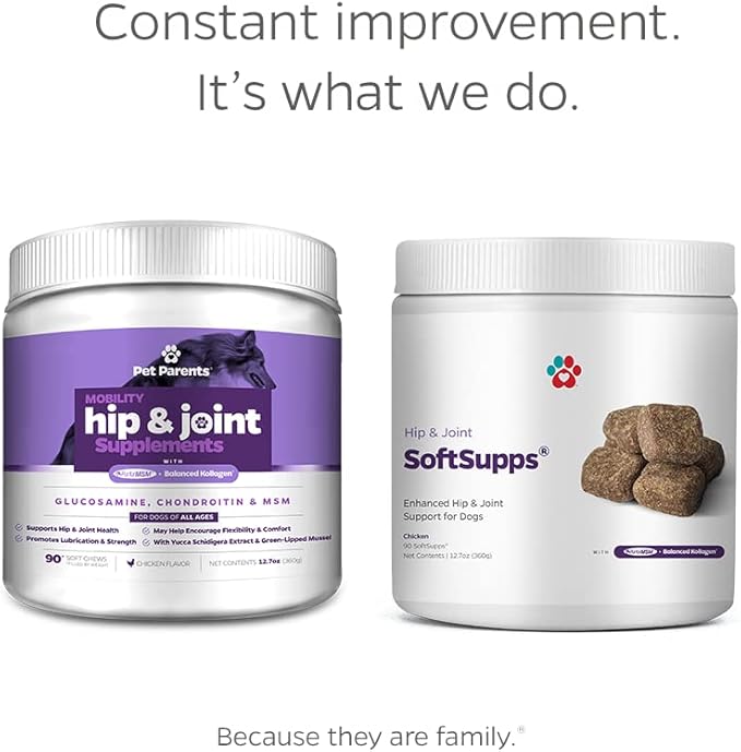 Pet Parents Hip & Joint SoftSupps® - Joint Support Supplement for Dogs with Green Lipped Mussel, Eggshell Membrane, & Glucosamine for Dogs for Dog Joint Pain Relief - 90ct Hip and Joint Chews for Dogs