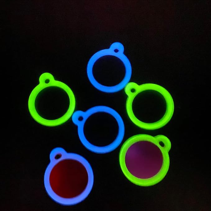 6 Pack Two Colors Circle Silicone Dog Tag Silencer Green Glow in The Dark Round Soundless Pet Tag Sleeve Blue Glow in The Dark Personalize Pet Name Tags Protector Lightweight Pet Tag Cover