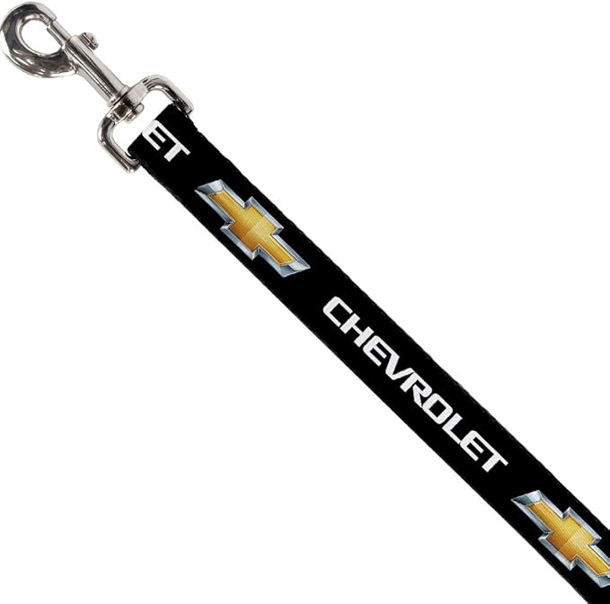 Buckle-Down Dog Leash Chevrolet Bowtie Black Gold White 4 Feet Long 0.5 Inch Wide (DL-WCH007-N)