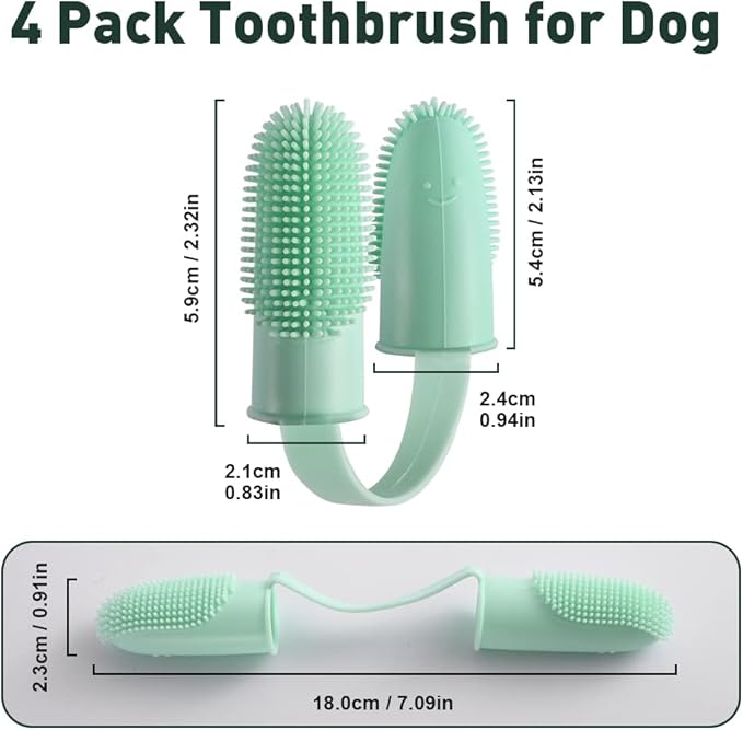 Aohcae 4 Pack Toothbrush for Dog, Finger Toothbrush Kit, 135ºSurround Bristles for Easy Teeth Cleaning, Double-Finger Toothbrush Dental Care for Puppies, Cats and Small Pets