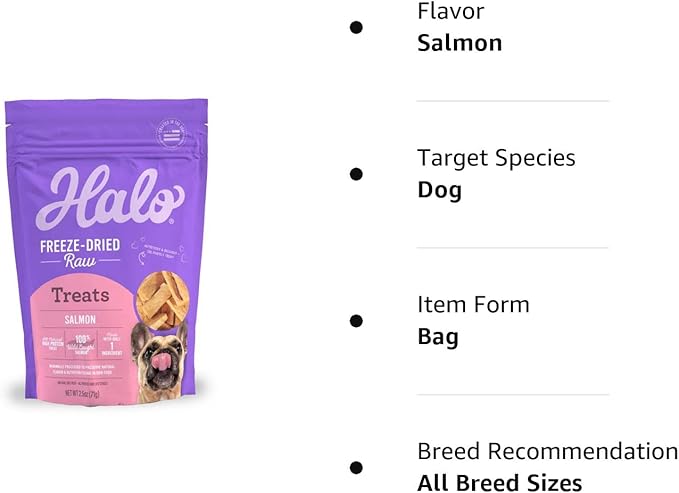 Halo 100% Wild Caught Salmon Freeze Dried Raw Treats, 2.5 oz.