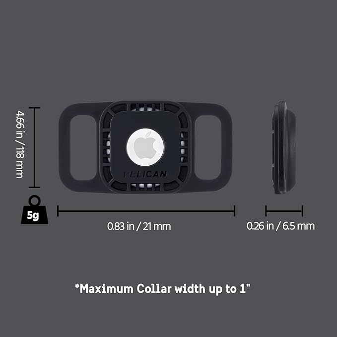 Pelican Protector Airtag Dog Collar Holder - Waterproof & Anti-Scratch AirTag Holder Dog Tag - Rugged Airtag Case for Dog Collar - Pet Collar Airtag Loop - Compatible with Cat / Dog Collar - Black