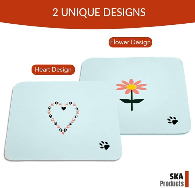Cute Washable Dog Training Puppy Pee Pads | 8 Pack Flower, Heart | Large Multi-Purpose Reusable Eco Friendly | Super Absorbent Safe Waterproof Bottom Layer | House Breaking, Incontinence, Whelping