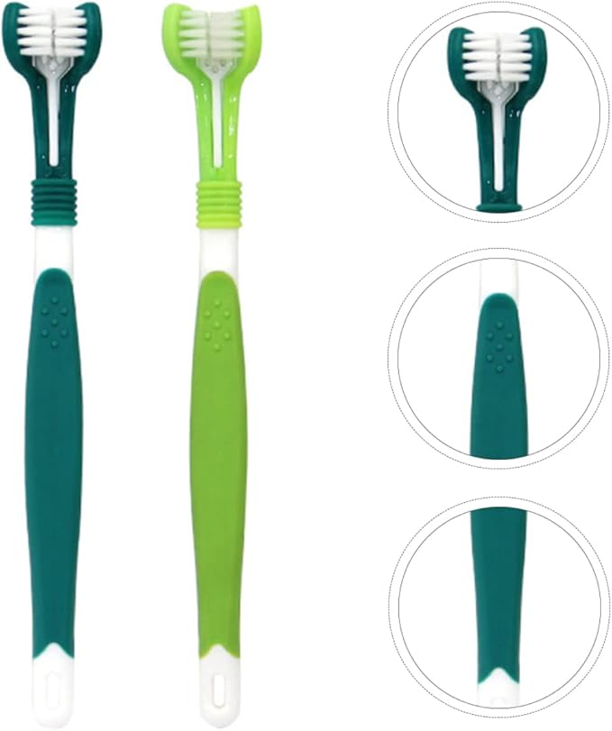 Mipcase 4pcs Head Triple Toothbrush Cleaning for Dogs Headed Care Small Kitten Handle Finger Supplies Pet Dog Hair Oral Tooth Gentle Toothbrushes Teeth Dental Cat Gum Large Green Puppy