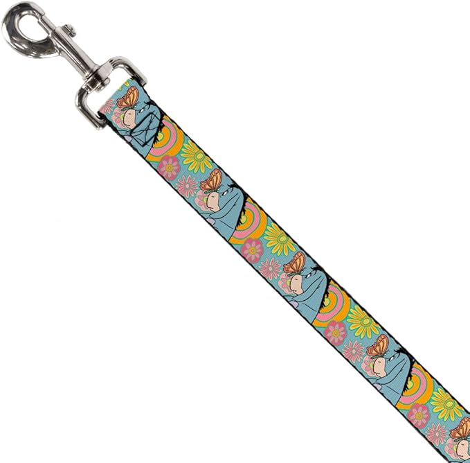 Disney Pet Leash, Dog Leash, Winnie The Pooh Eeyore Butterfly Pose Floral Collage Blue, 6 Feet Long 0.5 Inch Wide