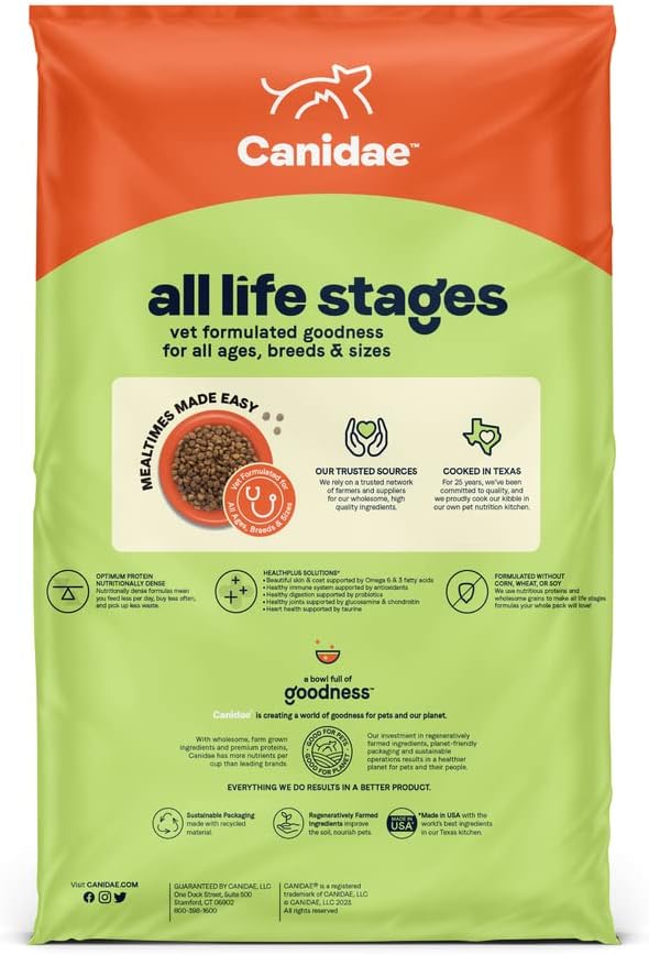Canidae All Life Stages Premium Dry Dog Food for Less Active Dogs, All Ages, Chicken, Turkey & Lamb Meals, 27 lbs.