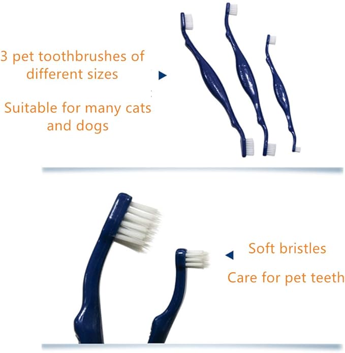 3Pcs Dog Tooth Brushing Kit Dog Toothbrush Pet Dental Oral Care Set Dog Tooth Brush Dual Headed Soft Tooth Cleaning Brushes withCurved Long Handle for Dogs Cats Pet Toothbrush (3 Sizes)